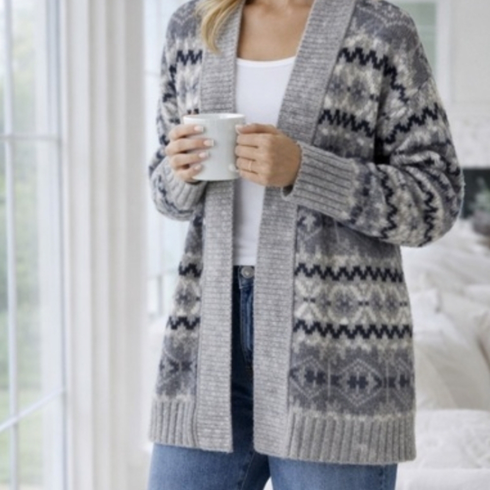 Mossimo Supply Gray Printed Open Cardigan Size Large
